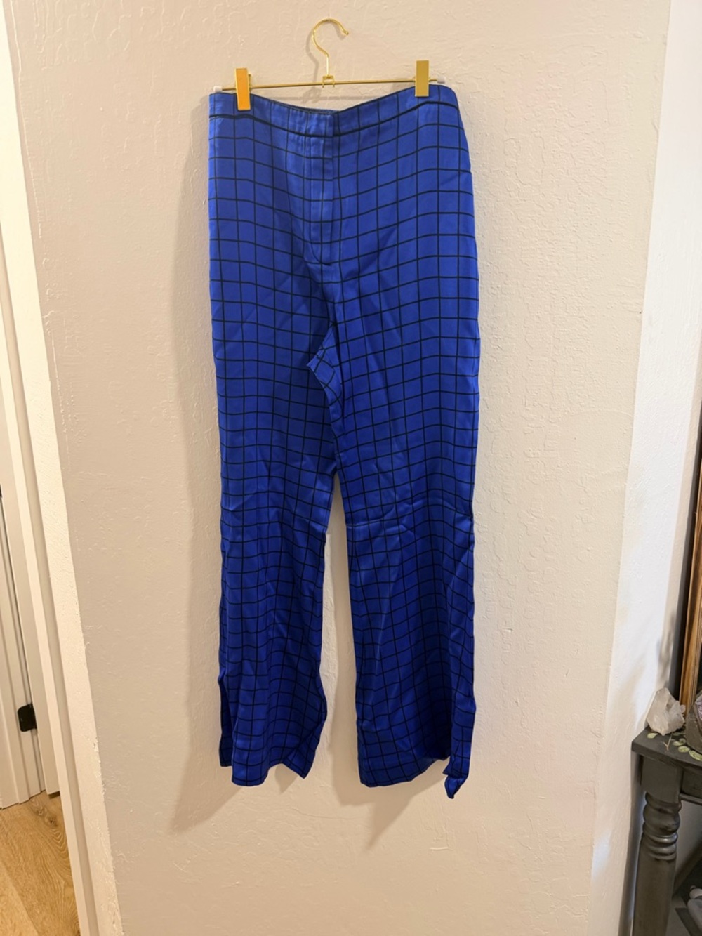 Balmain Cobalt Blue Grid-Check Wide-Leg Trousers